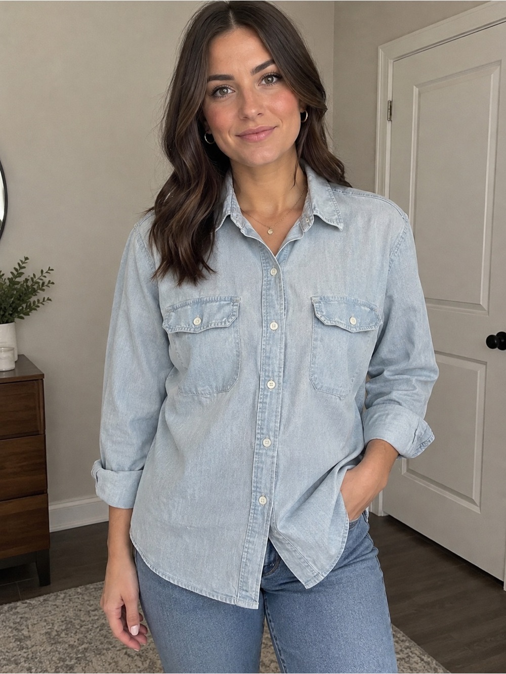 Chaps Chambray Button Up